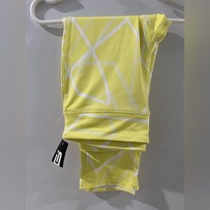 Ideology Neon Yellow & White Geometric Active Leggings, girls size medium, new!